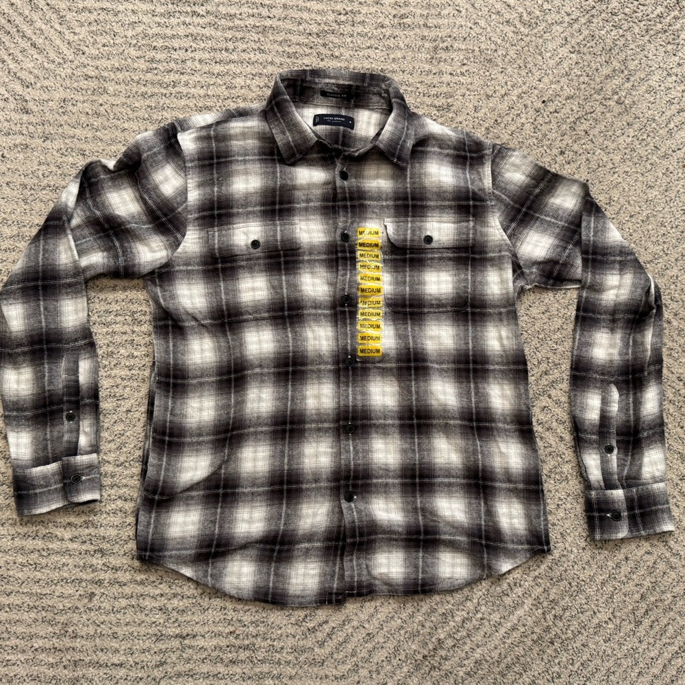 Lucky Brand Flannel Shirt – Black, White & Grey Plaid